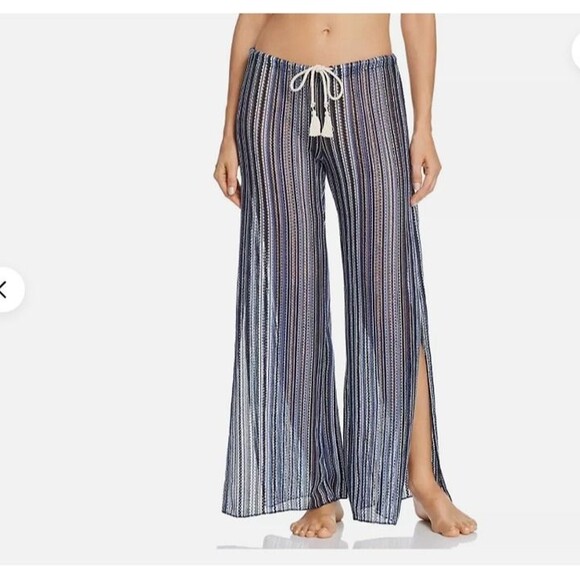 Becca See Thru Striped Swim Pants Gray White Black Women's XL 16 18 - Picture 1 of 6